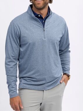 Turtleson Men's Avery Navy Heather Quarter Zip Long Sleeve Golf Shirt Sz  Med